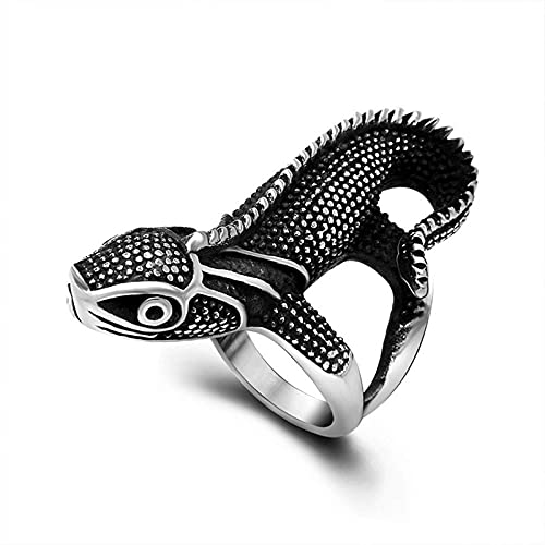 BCughia Goth Ring, Herren Ring Vintage Schwarzes Silber Titan Stahl Punk Eidechsenring Breit 44mm Engagement Ring Geschenke Größe 67 (21.3) von BCughia