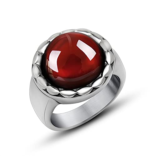 BCughia Goth Ring, Ringe Frauen Modeschmuck Rot Titan Stahl Retro Silberring mit Rotem Stein Versprechen Eheringe Geschenke Größe 67 (21.3) von BCughia