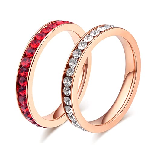 BCughia Goth Ringe, Echtschmuck Ringe Roségold Rot Edelstahl Rot Rundschliff Zirkon Eingelegt Punk Ringe Valentinstag für Sie und Ihn Größe 57(18.1) von BCughia