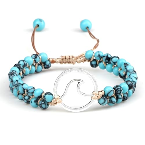 BCughia Herren Armband Perlen, 4MM Doppelschicht Türkis Armband mit Charme, Armband Frauen Verstellbar 17-28CM von BCughia