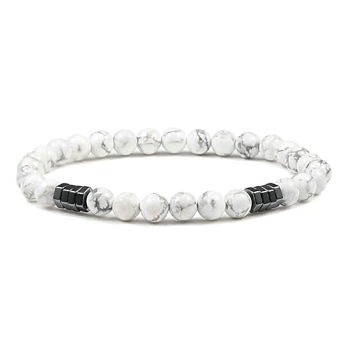 BCughia Herren Armband Perlen, 6MM Weiß Türkis Armband mit Hämatit, Damen Armband Elastisch BCughia Herren Armband Perlen, 6MM Weiß Türkis Armband mit Hämatit, Damen Armband Elastisch von BCughia