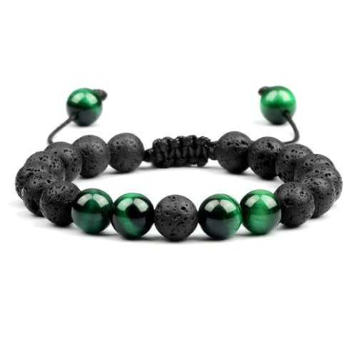BCughia Herren Armband Perlen, 8MM Lavastein Tigerauge Armband, Verstellbar Armband Damen 17-30CM BCughia Herren Armband Perlen, 8MM Lavastein Tigerauge Armband, Verstellbar Armband Damen 17-30CM von BCughia