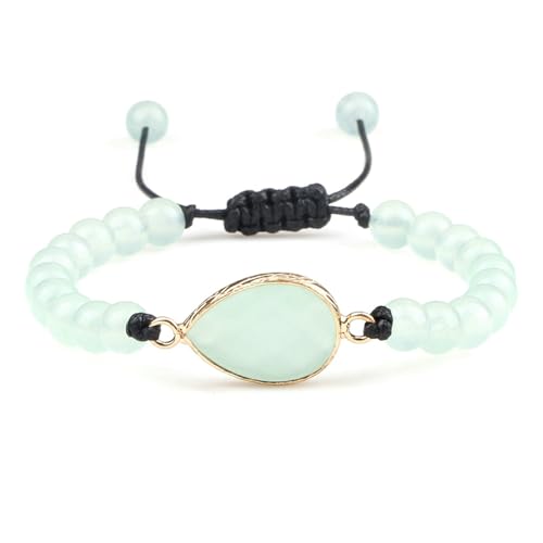 BCughia Herren Armband Stein, 6MM Grün Stein Armband mit Träne Charme, Armband Frauen Verstellbar 17-28CM von BCughia