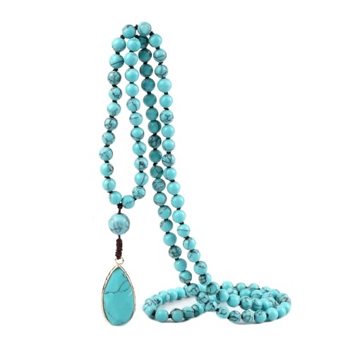 BCughia Herren Armband Stein, 6MM Hellblau Türkis Armband mit Träne Anhänger, Elastischer Armband von BCughia
