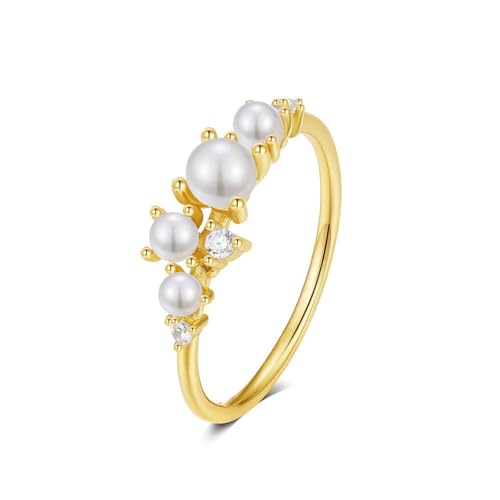 BCughia Hochzeit Ringe Gold 585, 14 Karat Gelbgold Ring mit Perle Moissanit Verlobungsring für Damen Gr 62 von BCughia