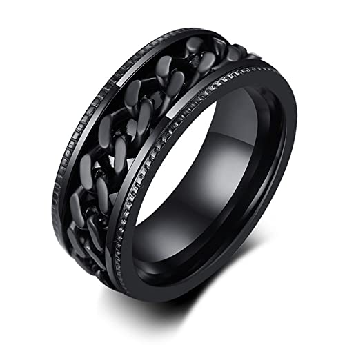 BCughia Hochzeitsringe, Ring Herren Vintage Schwarz Rostfreier Stahl Drehbares Link Design Weihnachten Ringe Herren Größe 65(20.7) von BCughia