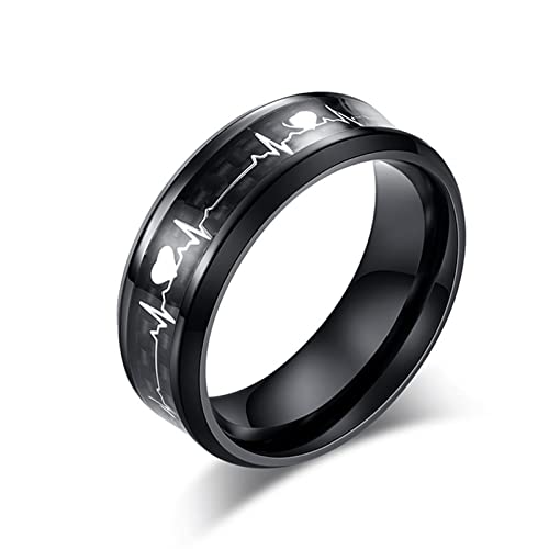 BCughia Hochzeitsringe Schwarz, Echtschmuck Ringe Edelstahl Elektrokardiogramm Verlobungsring Ardeo Engagement für Sie und Ihn Größe 60(19.1) von BCughia