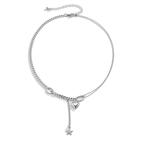 BCughia Kette Damen, Silberne Kette Mädchen Silber Versilbert Herzförmig Sternförmig Asymmetrisch Valentinstag Muttertagsgeschenk für Damen von BCughia