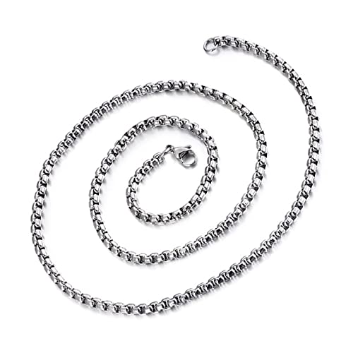 BCughia Kette Männer, Edelstahl Halsketten für Männer Silber 3mm Rülpser Halsketten Engagement Geschenke für Männer 55cm (22") von BCughia