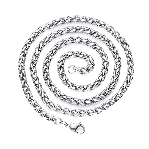 BCughia Ketten für Herren, Silberne Kette Jungen 6mm Edelstahl Weizenkette Halsketten Das Erntedankfest Geschenke für Männer 85cm (34") von BCughia