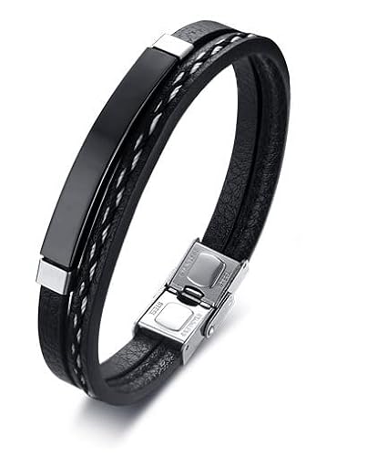 BCughia Armband, Armbänder Herren Schwarz Armbänder Hundemarke Ankerkette Armband Geburtstag Geschenk 21x0.5cm von BCughia