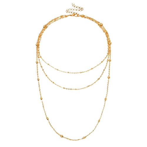 BCughia Mehrschichtige Halsketten, Dreireihige Kette Gold Karabinerverschluss Vergoldet Perlendesign Kleines Weihnachtsgeschenk für Damen 37Cm von BCughia