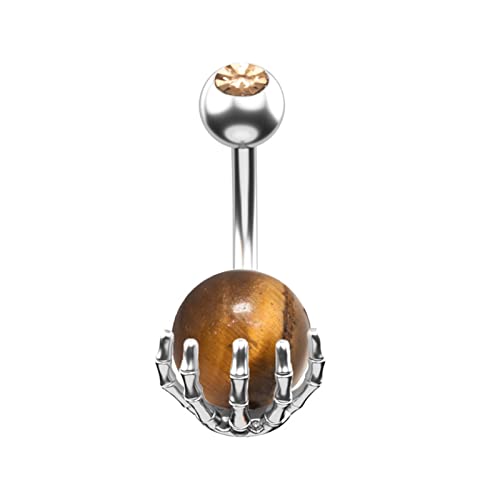 BCughia Nabelpiercing Ring, Banane Piercing Schmuck Silber Edelstahl 14G Bauchnabelpiercing Damen Tigerauge Klauen Design 1.6x10x5mm Hochzeit von BCughia