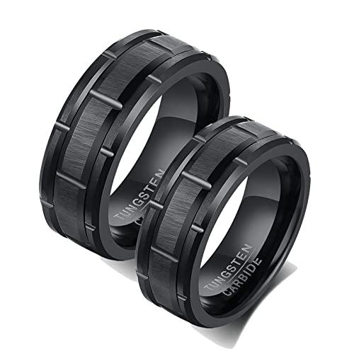 BCughia Päärchen Ringe, Ringe Schwarz Herren Wolframcarbid Ring Schmuck Schwarz Gebürsteter Ring 8mm Damengröße 60 (19.1), Herrengröße 67 (21.3) von BCughia