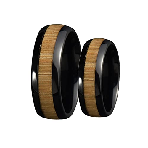 BCughia Partnerringe 2Er Set, Paar Ringe Schwarz Edelstahl Ringe 8 mm Schwarzes Ring Inlay Holz Damengröße 62 (19.7), Herrengröße 67 (21.3) von BCughia