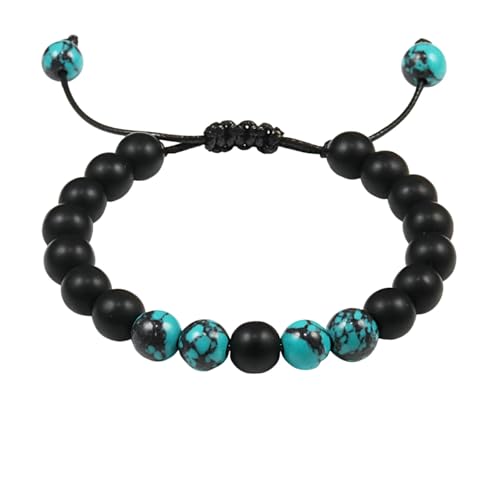 BCughia Perlen Armband, 8MM Matt Stein Türkis Armband, Verstellbare Armband 19-29CM von BCughia