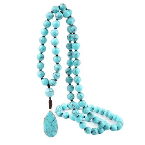BCughia Perlen Armband Damen, 6MM Hellblau Türkis Armband mit Träne Anhänger, Armband Herren Elastisch Perlen von BCughia