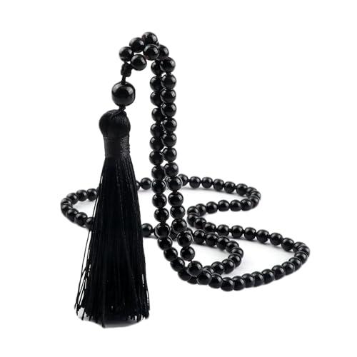 BCughia Perlen Armband Damen, 6MM Poliert Stein Armband mit Quasten, Herren Armband Elastisch von BCughia