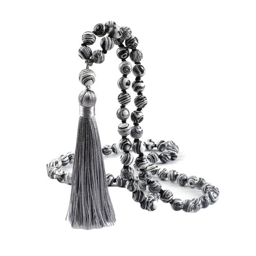 BCughia Perlen Armband Damen, 8MM Grau Malachit Armband mit Quasten, Armband Perlen Mehrschichtig von BCughia