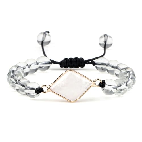 BCughia Perlen Armband Damen, 8MM Transparent Perlen Armband mit Rhombus Charme, Armband Herren Verstellbar 17-28CM BCughia Perlen Armband Damen, 8MM Transparent Perlen Armband mit Rhombus Charme, Armband Herren Verstellbar 17-28CM von BCughia