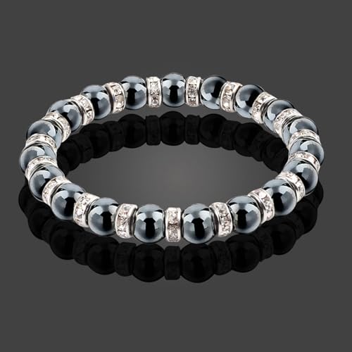 BCughia Perlen Armband Pärchen, Schwarz Hämatit Stein Armband mit Weiß Zirkonia, Armband Elastisch BCughia Perlen Armband Pärchen, Schwarz Hämatit Stein Armband mit Weiß Zirkonia, Armband Elastisch von BCughia