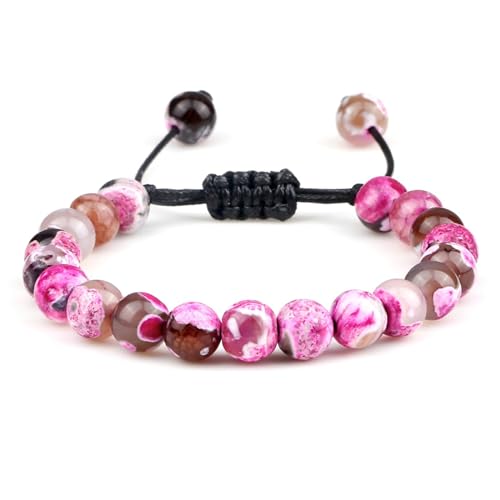 BCughia Perlenarmband Damen, 8MM Achat Perlen Armband, Armband Herren Verstellbar 17-30CM von BCughia