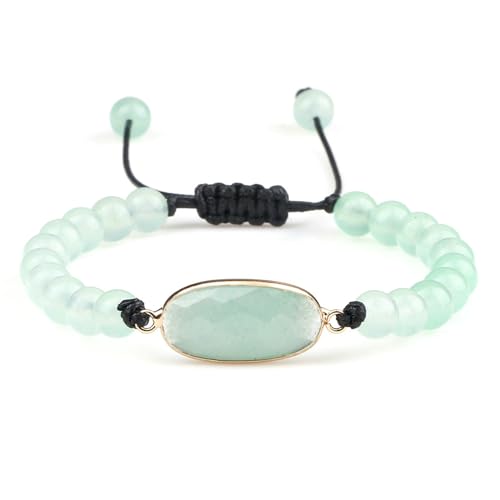 BCughia Perlenarmband Freundschaft, 6MM Grün Stein Armband mit Oval Charme, Armband Verstellbar 17-28CM BCughia Perlenarmband Freundschaft, 6MM Grün Stein Armband mit Oval Charme, Armband Verstellbar 17-28CM von BCughia
