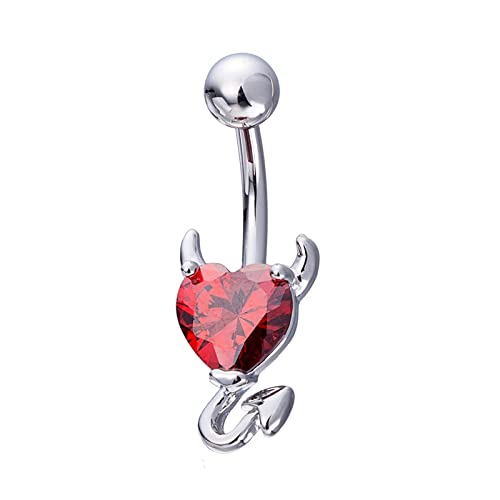 BCughia Piercing Banane, Bauchnabelpiercing Silber Silber Edelstahl 14G Bauchnabelpiercing Damen Rot Herzform Zirkonia Teufelsherz Design 27x11mm von BCughia