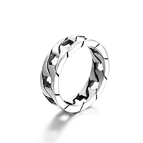 BCughia Punk Ringe, Ring Männer Rock Silber Titan Stahl Silberkettenring Breite 6,2 mm Vorschlag Ringe Geschenk Größe 57 (18.1) von BCughia