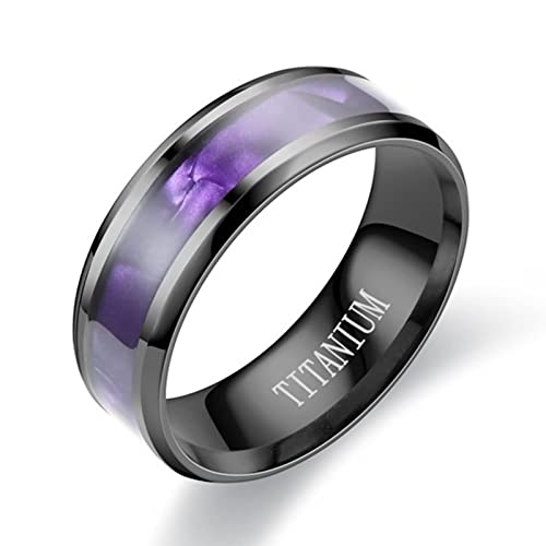 BCughia Ring, Ring Damen Lila Schwarz Rostfreier Stahl Violett Hülse 8mm Schalendesign Engagement Ringe Damen Größe 60(19.1) von BCughia