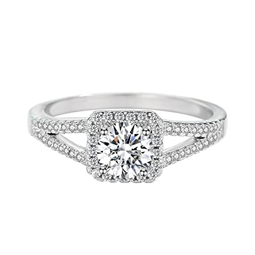 BCughia Ring, Ringe Silber Einfach Weiß Rundschliff Zirkonia Versilbert Zirkon Pflastern Licht Valentinstag Ringe Damen Größe 47(15.0) von BCughia
