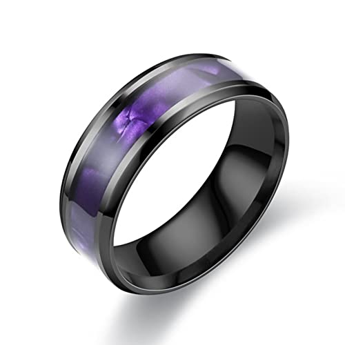 BCughia Ring, Silberne Ringe Damen Lila Schwarz Rostfreier Stahl Violett Hülse 8mm Schalendesign Hochzeit Ringe Damen Größe 57(18.1) von BCughia