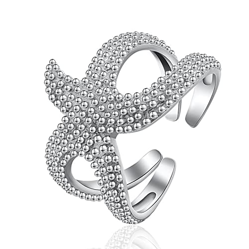 BCughia Ring 925 Silber, Ehering Verstellbar Weiß Ring Schmuck Seestern Oktopus Perlen Hochzeit Pärchen Geschenke für Damen Größe Einstellbar von BCughia