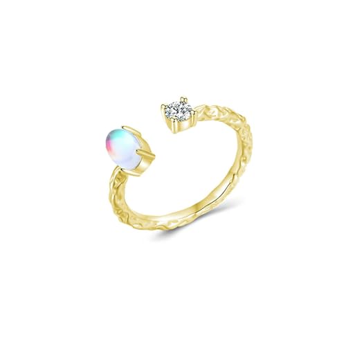 BCughia Ring Damen 9 Karat, 375 Gelbgold Damen Ring mit Oval Form Mondstein Öffnen Ringe Eheringe Partnerringe Trauringe Größe 58 von BCughia