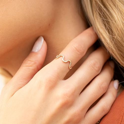 BCughia Ring Damen 9 Karat Echtgold, Damen Ringe Gelbgold 375 Welle Form Öffnen Ring Verlobungsringe Frauen Größe 57 von BCughia
