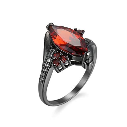 BCughia Ring Damen Gold, Ring Rot Rot Marquise Zirkonia Schwarz Rhodiniertes Silber Geometrie intarsien Rot Verlobung Engagement Damen Ring 54 von BCughia