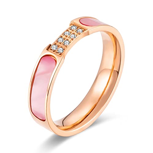 BCughia Ring Edelstahl Ehe, Ring Rosegold Einfach Eingelegte Rosa Muscheln Glamira Ring Hochzeit Geschenke für Freundin Größe 57(18.1) von BCughia