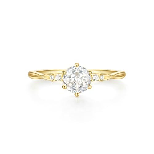 BCughia Ring Gelbgold 375 Damen, Echt Gold Damen Ring mit Rund Form Moissanit Hochzeitsringe Partnerringe Größe 60 von BCughia