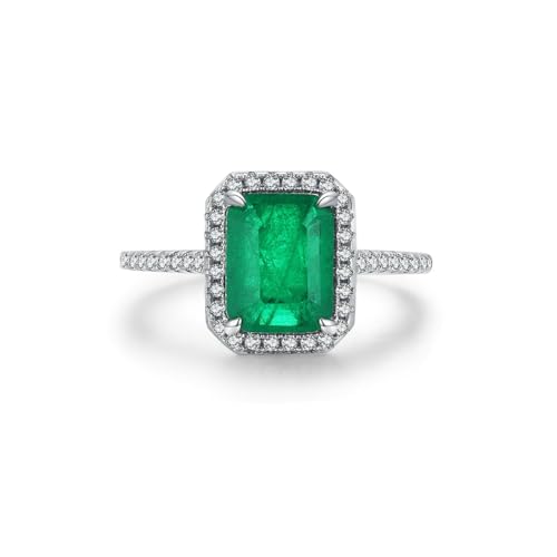 BCughia Ring Gold 375 9K Echt Damen, Ehering Weißgold Damen Rechteck Form Labor Erstellter Smaragd Ringe Partnerringe Größe 57 von BCughia