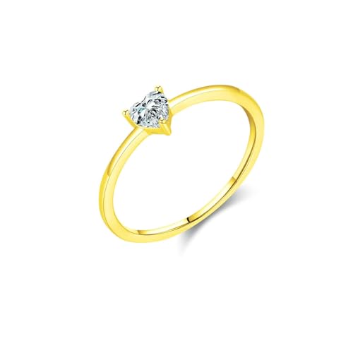 BCughia Ring Gold 375 9K Echt Damen, Eheringe aus Gelbgold mit Herz Form Moissanit Solitär Ring Verlobungsring für Damen Größe 47 von BCughia