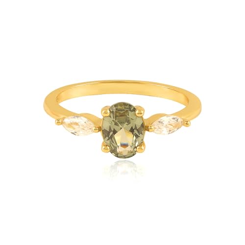 BCughia Ring Gold 375 9K Echt Damen, Gelbgold Ringe Damen mit Oval Form Turmalin und Rund Moissanit Verlobungsring Größe 60 von BCughia