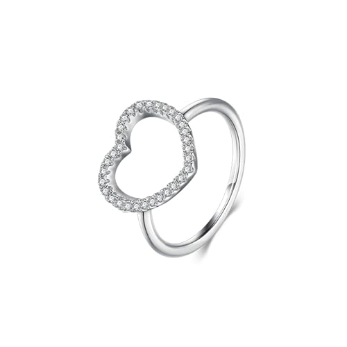 BCughia Ring Gold 9 Karat Damen, Eheringe 375 Weißgold Hohl Herz mit Rund Moissanit Verlobungsringe Damen Gr 62 von BCughia