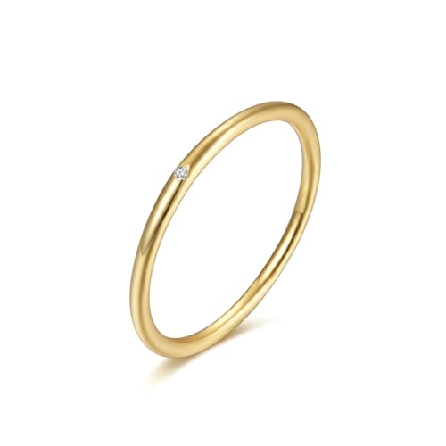 BCughia Ring Gold 9 Karat Damen, Gelbgold Ring Damen 375 mit Klein Rund Moissanit Freundschaftsringe Gr 51 von BCughia