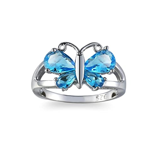 BCughia Ring Günstig, Eheringe Silber Blau Birne Zirkonia Versilbert Schmetterling Verlobung Engagement Damen Ring 52 von BCughia
