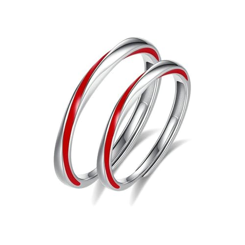 BCughia Ring Paar 925 Sterling Silber Verlobungsringe, Eheringe für Damen Herren mit Gravur Rot Linie Mobius Trauringe Partnerringe Verstellbar von BCughia