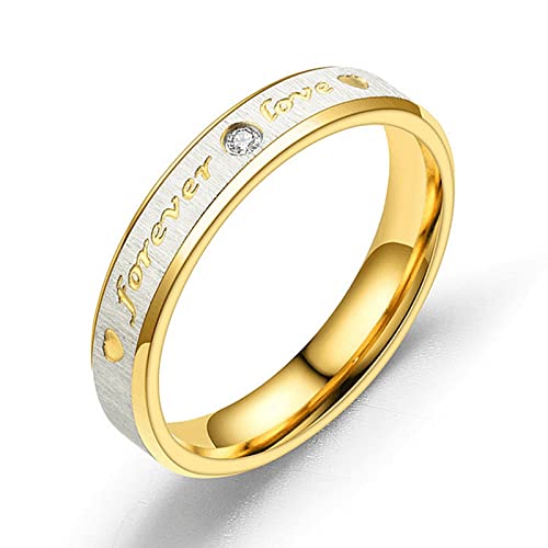 BCughia Ring Schmuck Egirl, Ring Mädchen Gold Rostfreier Stahl Weiß Zirkonia 4mm Forever Love Hochzeit Ringe Damen Größe 57(18.1) von BCughia