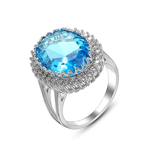 BCughia Ring Schmuck Mädchen, Ring Schmuck mit Blauen Stein Blau Oval Zirkonia Versilbert Oval Verlobung Engagement Damen Ring 52 von BCughia