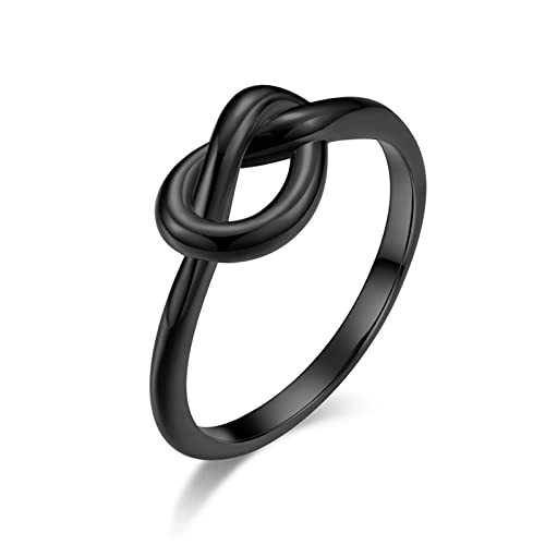 BCughia Ring Schwarz, Zarter Ring Edelstahl Knoten Engagement Ring Jubiläum Geschenk für Mädchen Größe 57(18.1) von BCughia