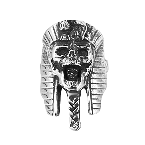 BCughia Ring Silber, Pinky Ring Herren Edelstahl Vintage Ägyptischer Pharao Taro Punk Ring Versprechen Geburtstags Geschenke Herren Größe 65 (20.7) von BCughia