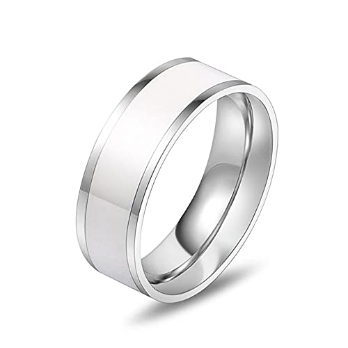 BCughia Ring Titan, Ring Weiss Weißer Emaille Ring Breite 7 mm Versprechen Ring Geschenk für Herren und Damen Größe 60 (19.1) von BCughia